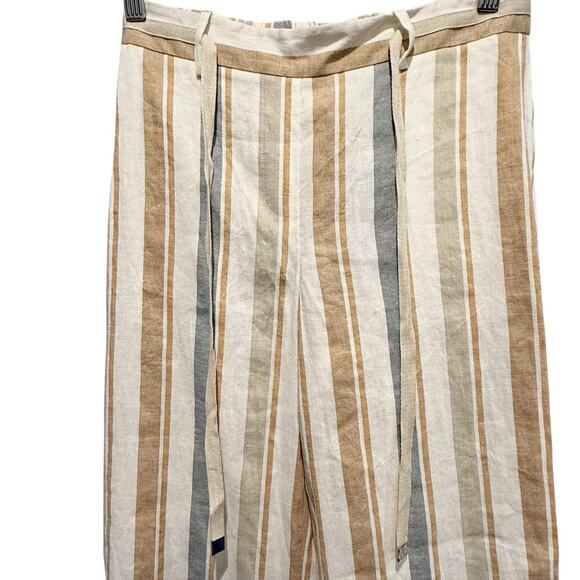 Lafayette 148 New York Columbus Linen Wide Leg Striped Pant Drawstring XS NEW - Picture 3 of 16